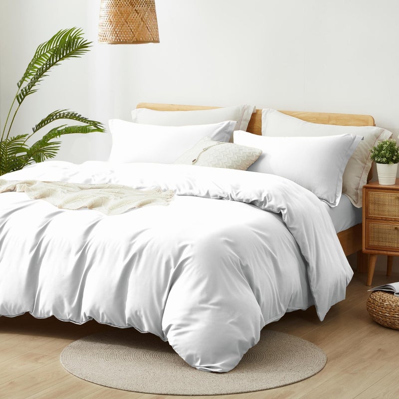 ALAZURIA Queen Size Duvet Cover - 3 Piece Bedding Set (1 Duvet Cover & 2 Pillow Shams) Soft Double Brushed Comforter Cover w/Zipper Closure & Corner Ties - No Comforter (90" X 90", White) - Image 1